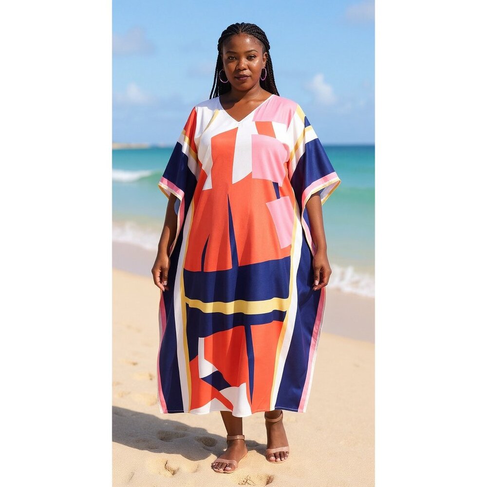 Women Polyester Caftan Dress Plus Size Summer Moo Moos Maxi Cover Up Dresses